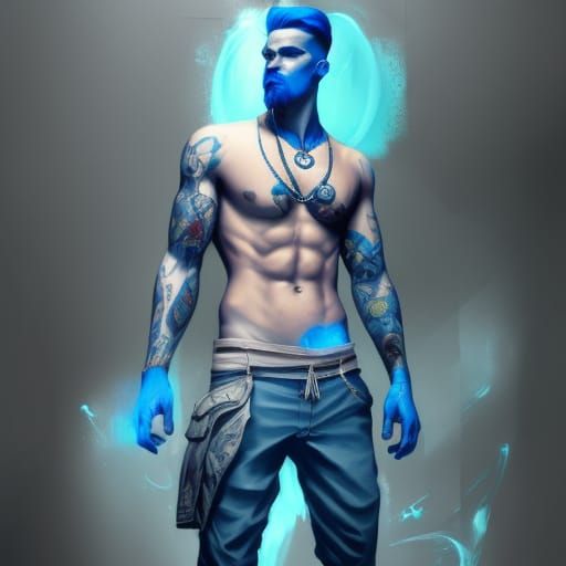 Blue Gangster Portrait in Hyperdetailed Style