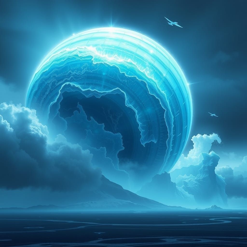 Giant Water Sphere Impacts Arctic Sea, Digital Art