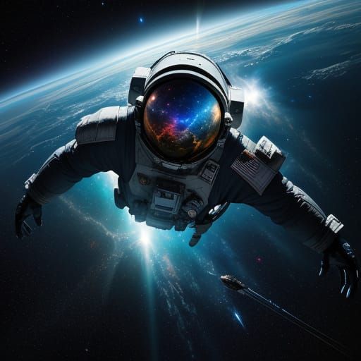 Astronaut Reflects on Earth in Cosmic Splash Art Style