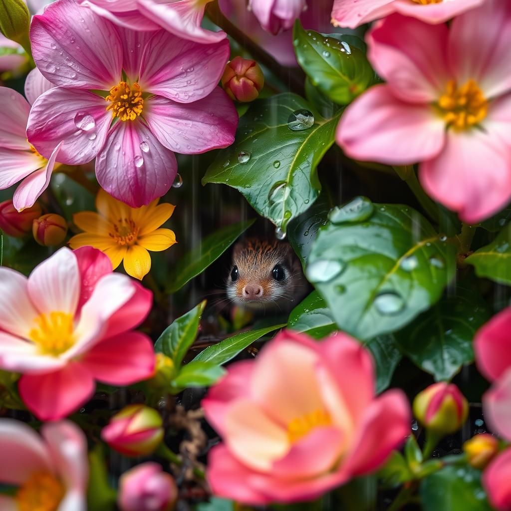 Spring Rainy Day: Blossoms, Raindrops, and Awakening Fauna