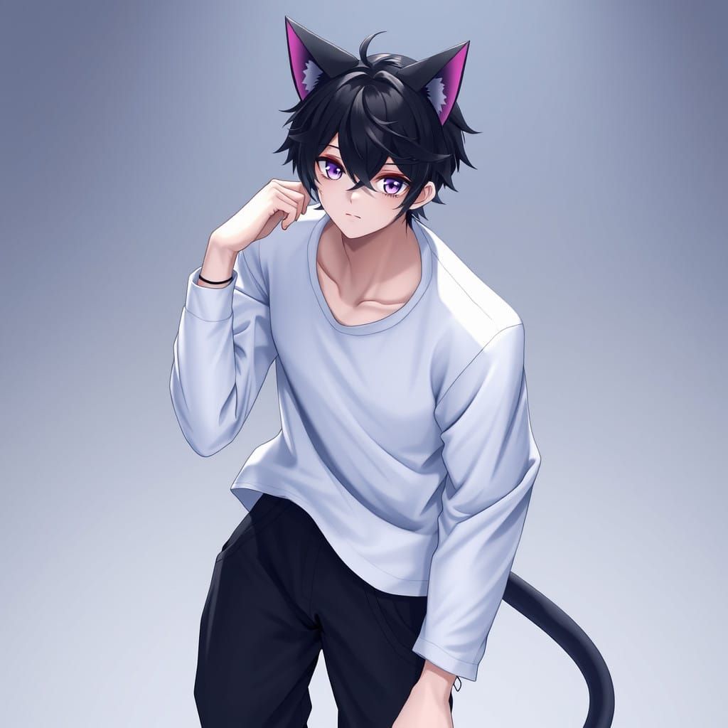 Anime-Style Man with Feline Accents in 3D