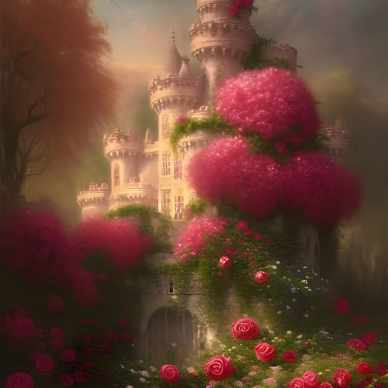 Enchanted Rose-Covered Palace in Ethereal Style