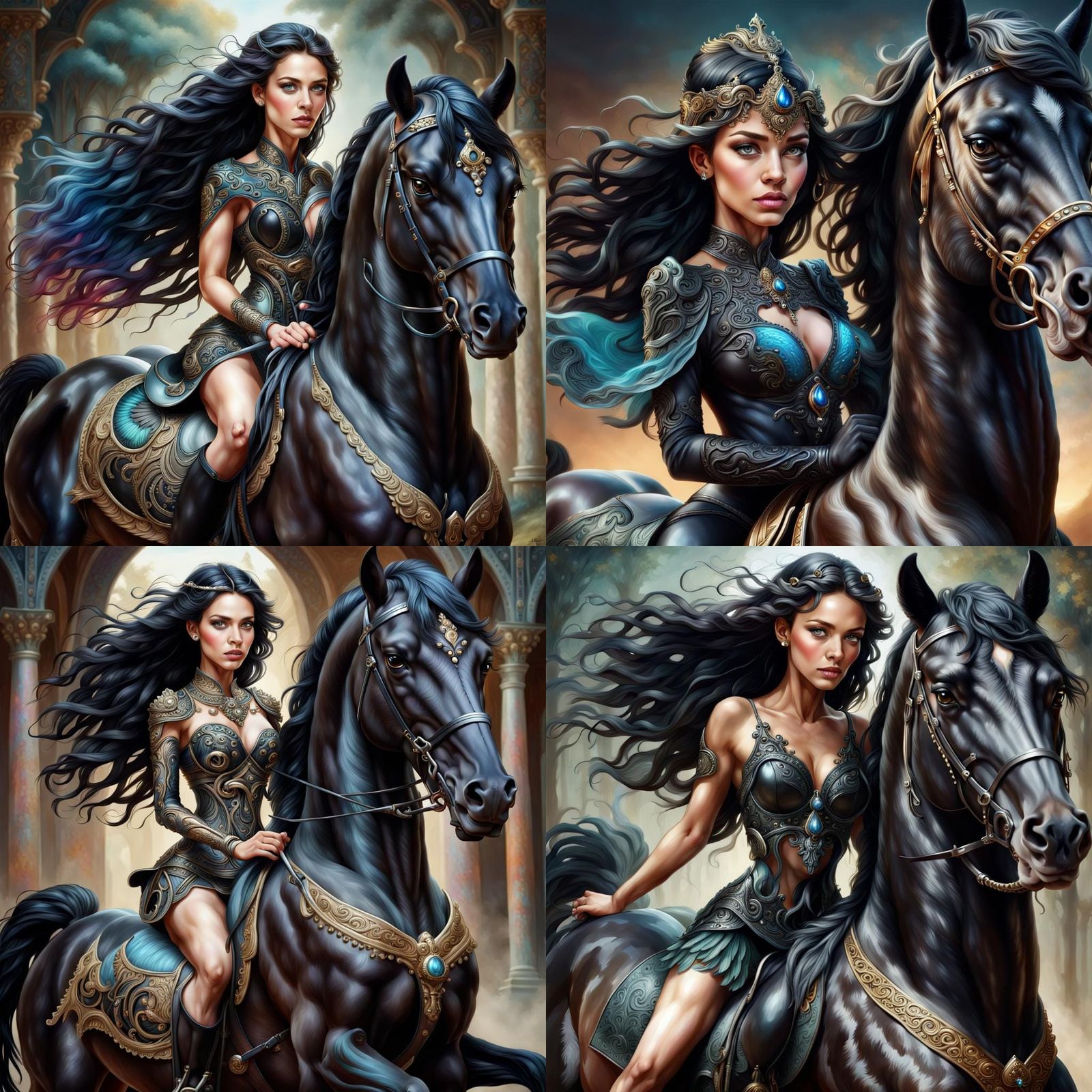 Goddess on Black Stallion in Fantasycore Style