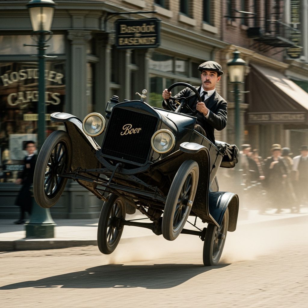 Buster Keaton Drives on Two Wheels: Photorealistic 1920s Sce...