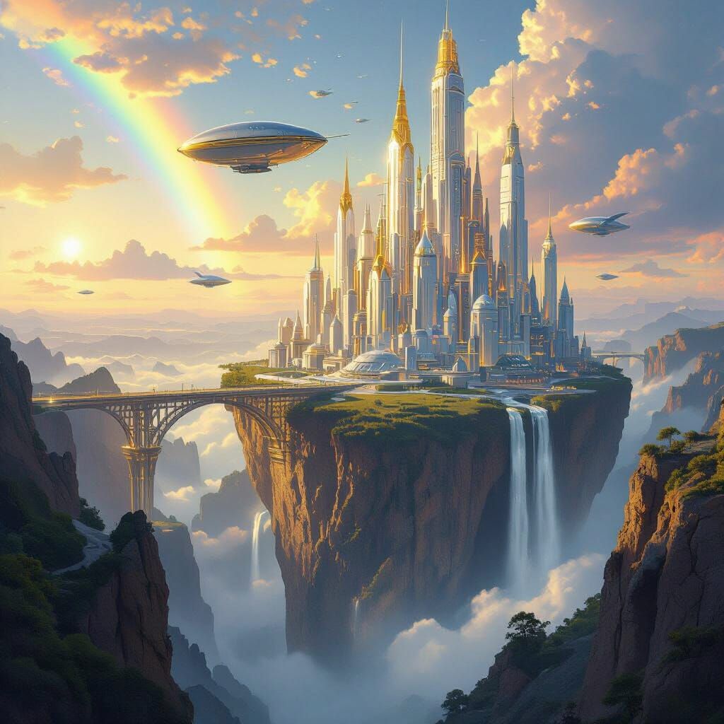 Radiant Crystal City on Colossal Cliff in Utopian Style