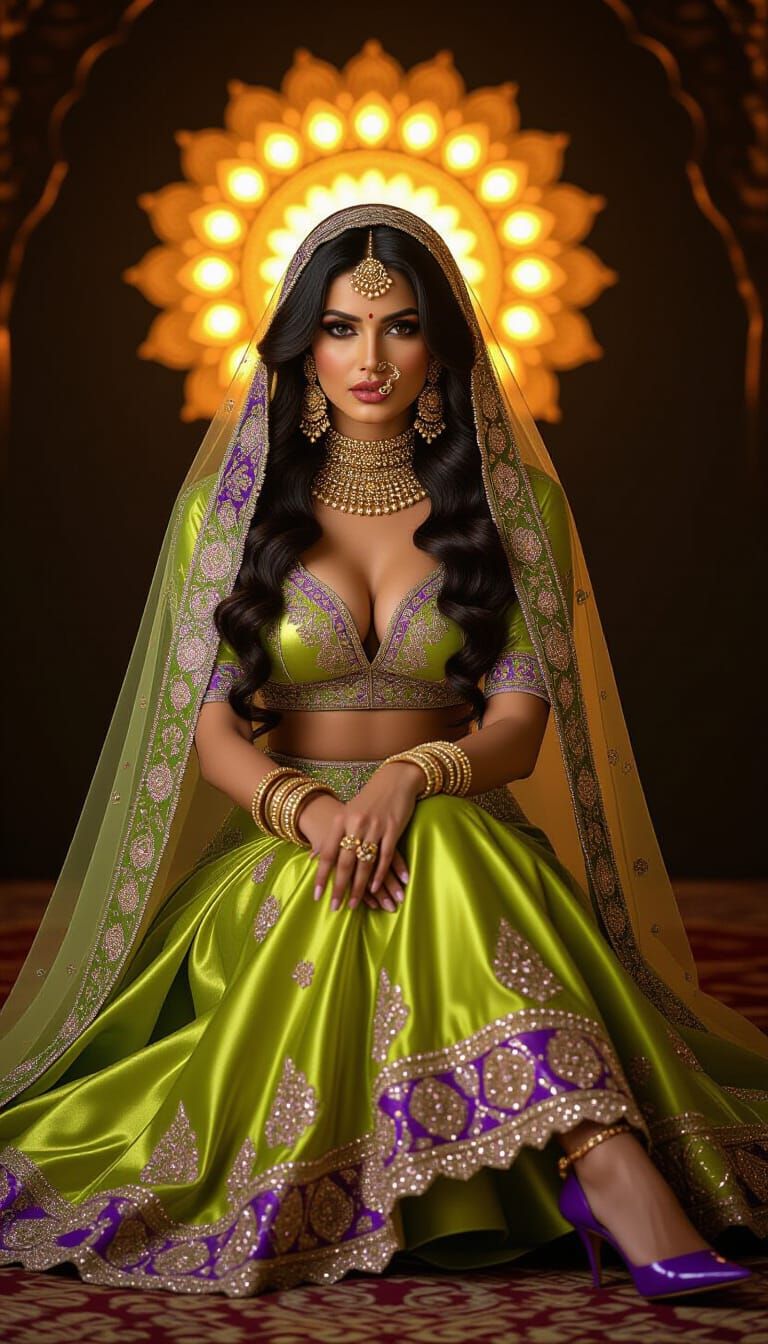 Stunning Woman in Indian Style with Luminous Mandalas