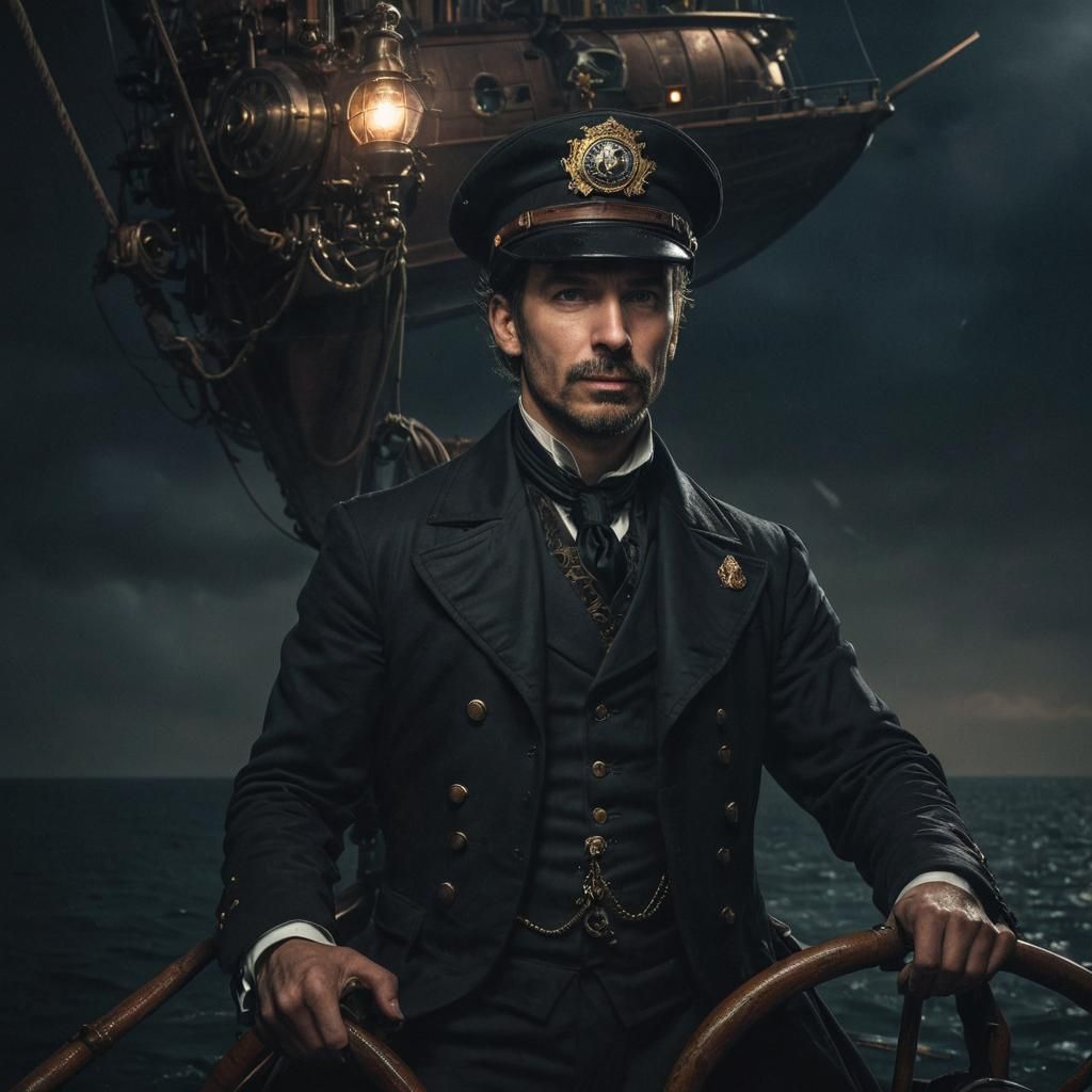 Steampunk Ship Captain Portrait at Sea