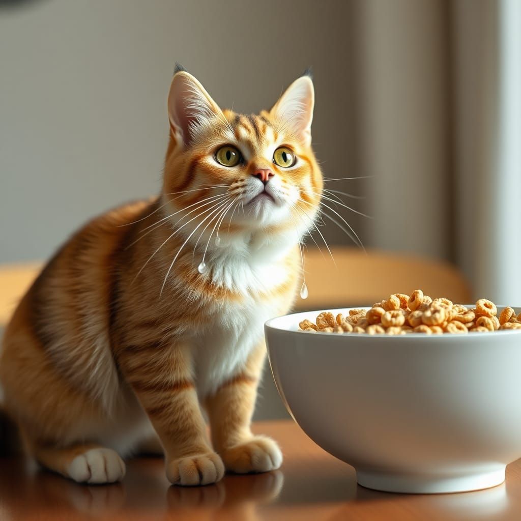 Beautiful Cat with Milk Droplets Photorealistic