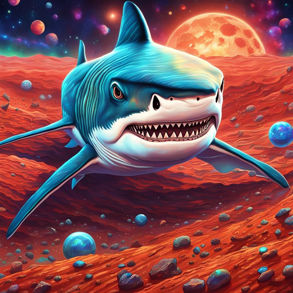 Delighted Shark on Mars: Cosmic Illustration