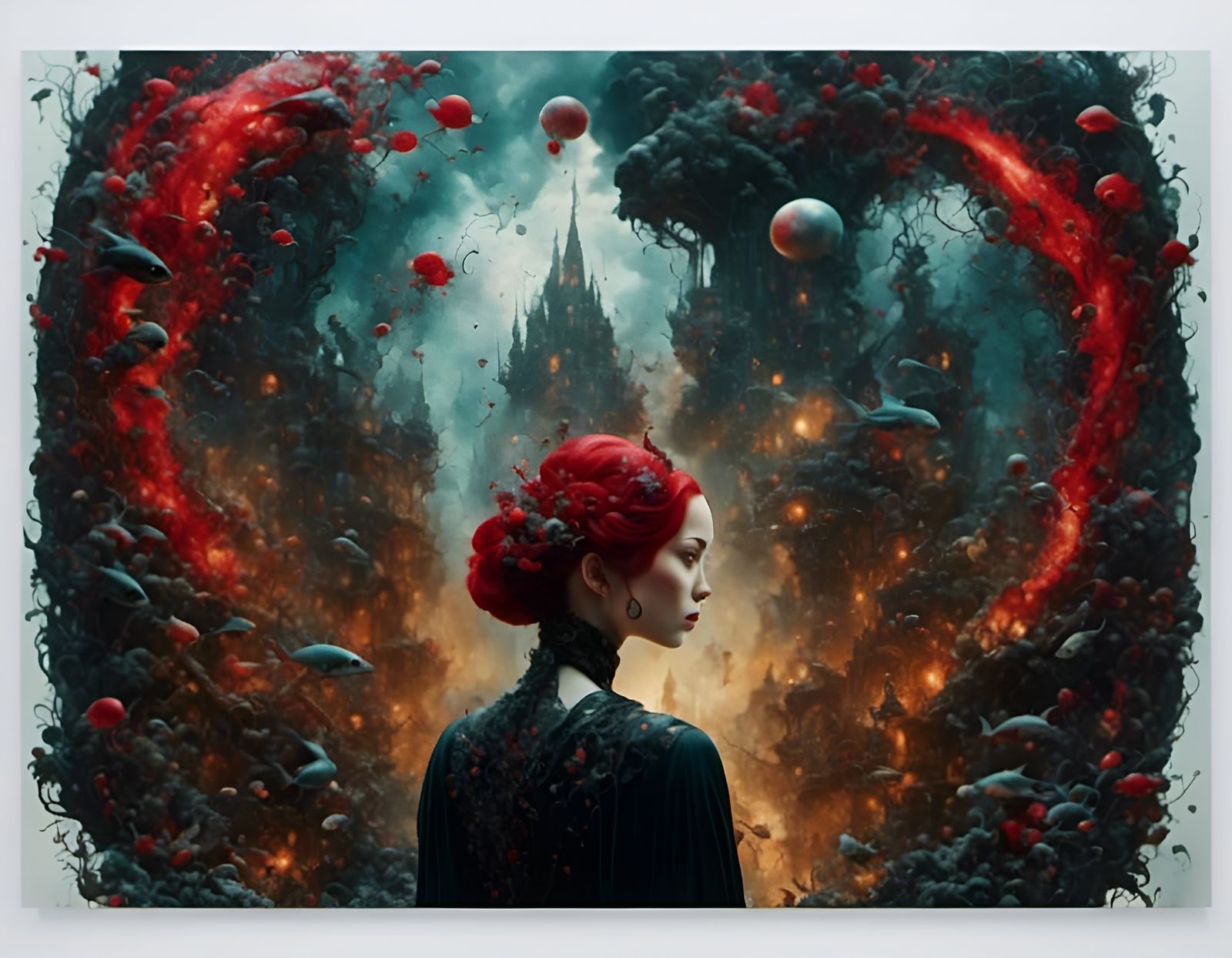 Psychedelic Red-Headed Maiden in Dark Fantasy Style