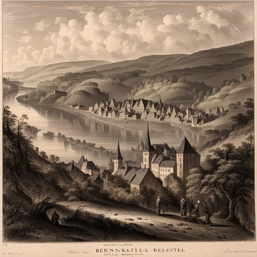 Bernkastel on the Moselle: 1830s Copperplate Engraving