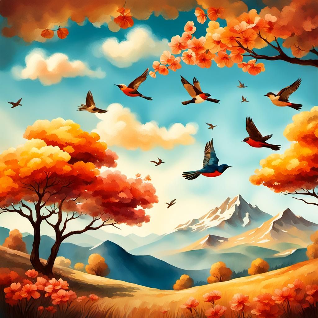 Vintage Mountain Travel Poster in Watercolor Style