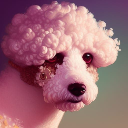 Floral Poodle Portrait in Hyperdetailed Style