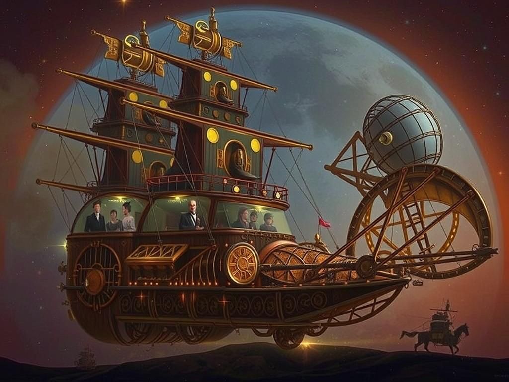 Steampunk Spaceship Soaring Through Celestial Dreamscape