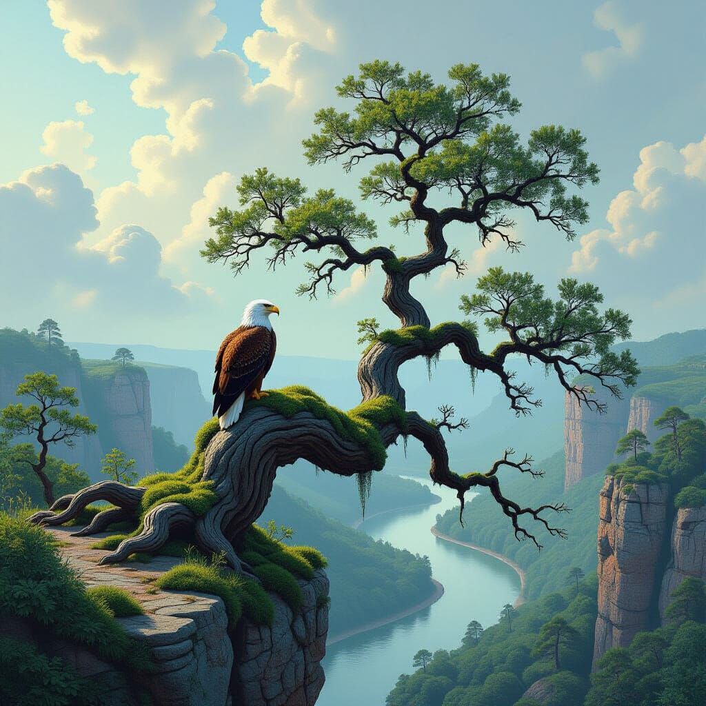 Eagle Overlooking Valley in Atmospheric Realism Style