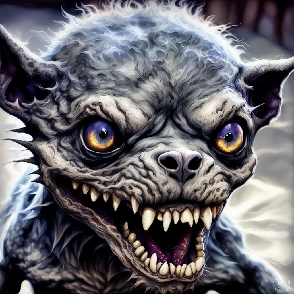 Terrifyingly Cute Creature in Charcoal Drawing