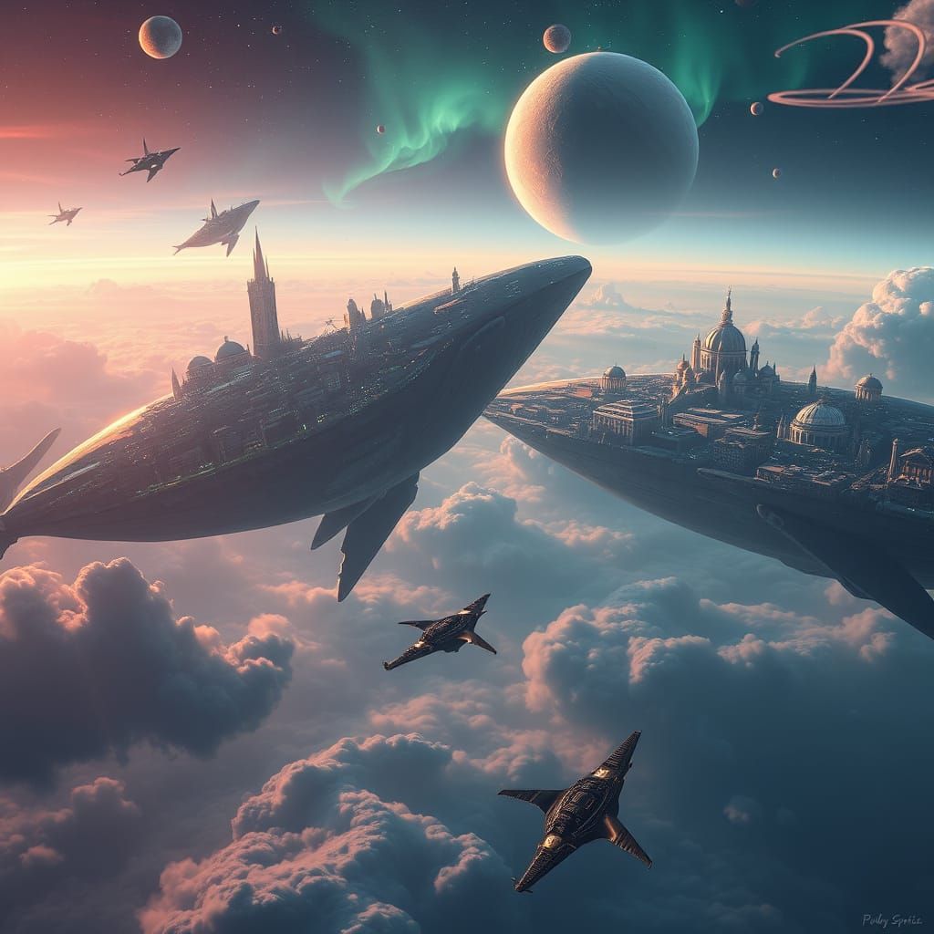 Majestic Sky-Whales Drifting Through Gas Giant Atmosphere