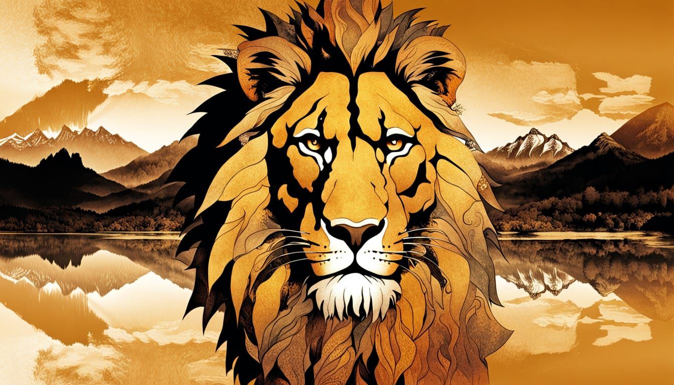 Majestic Lion Roars at Sunset in Sepia Tones
