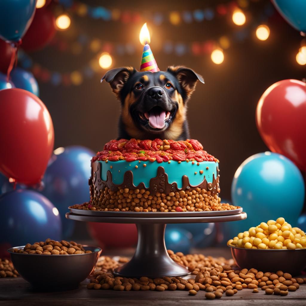 Dog Food Birthday Cake: Detailed Matte Painting