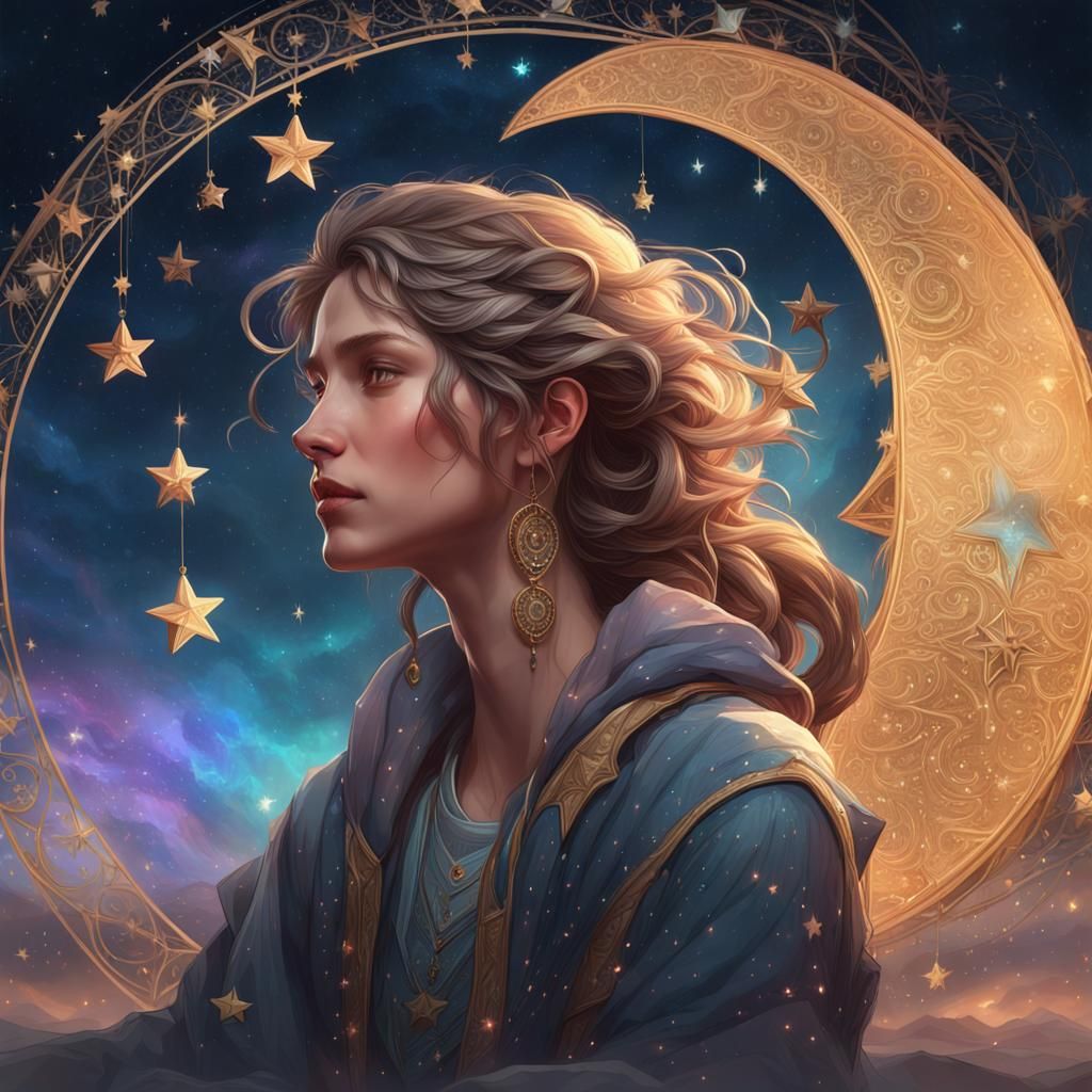 Dreaming Girl on the Moon in Digital Art Style