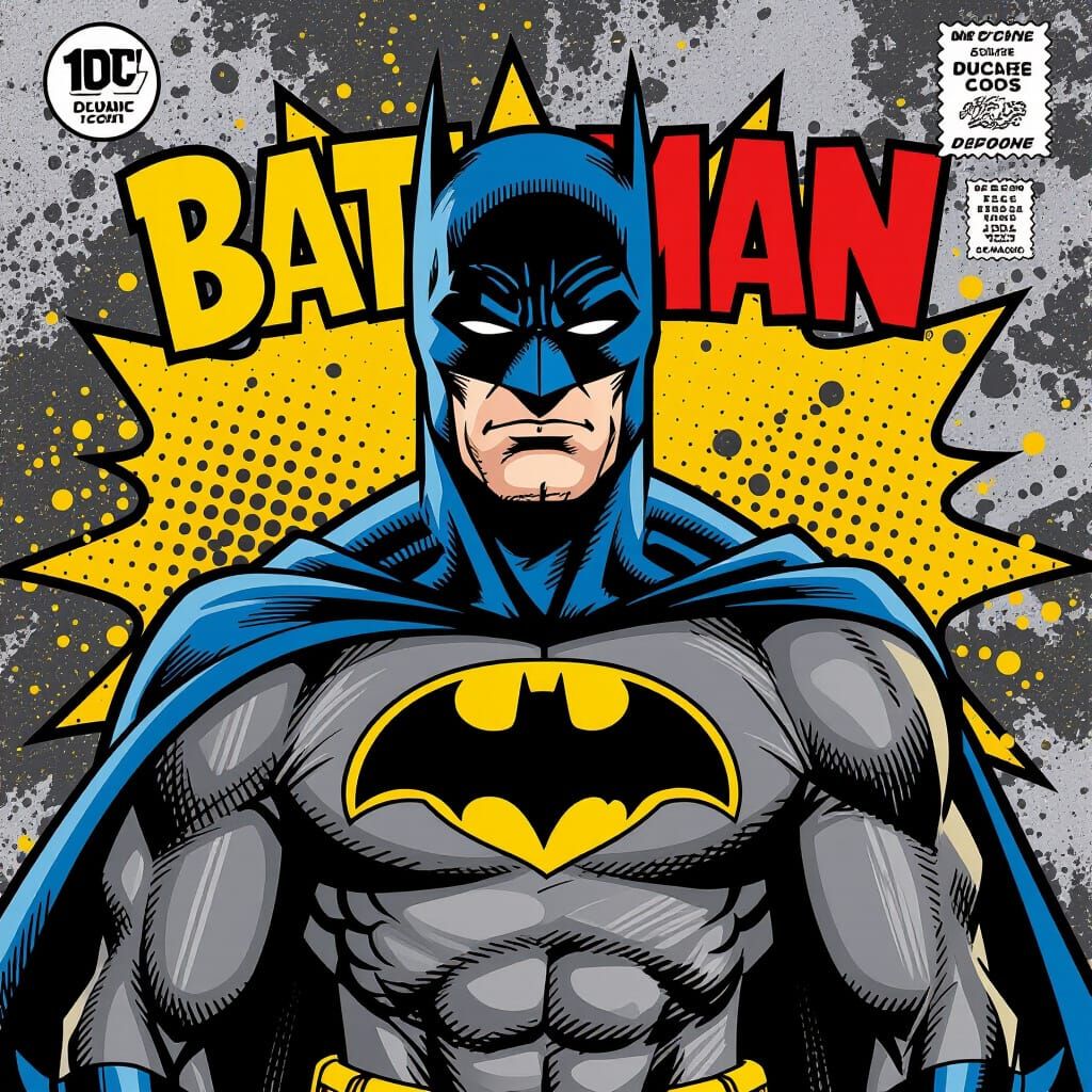 Dynamic Comic Book Batman Portrait with Pop Art Flair