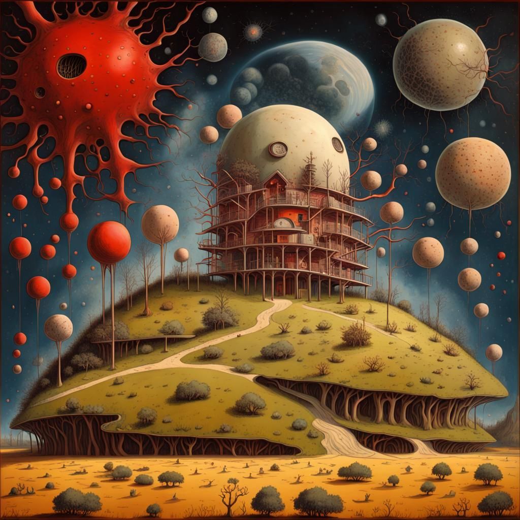 Surreal Celestial Ant Farm in Bosch/Kush Style