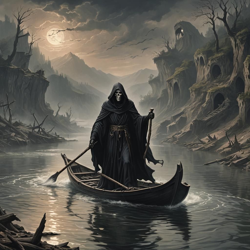 Grim Reaper Ferryman on the River Styx