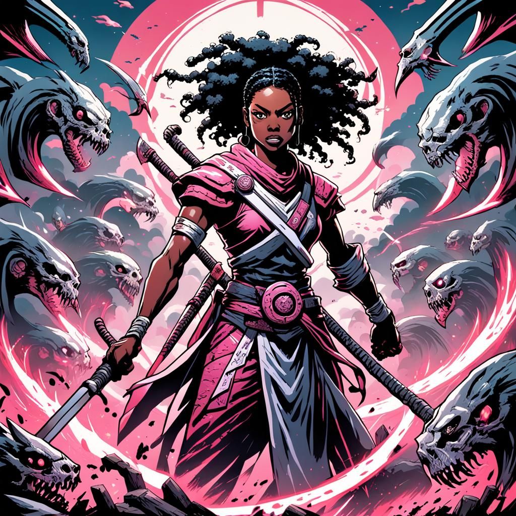 Six-Armed Warrior at Dawn in Video Game Style