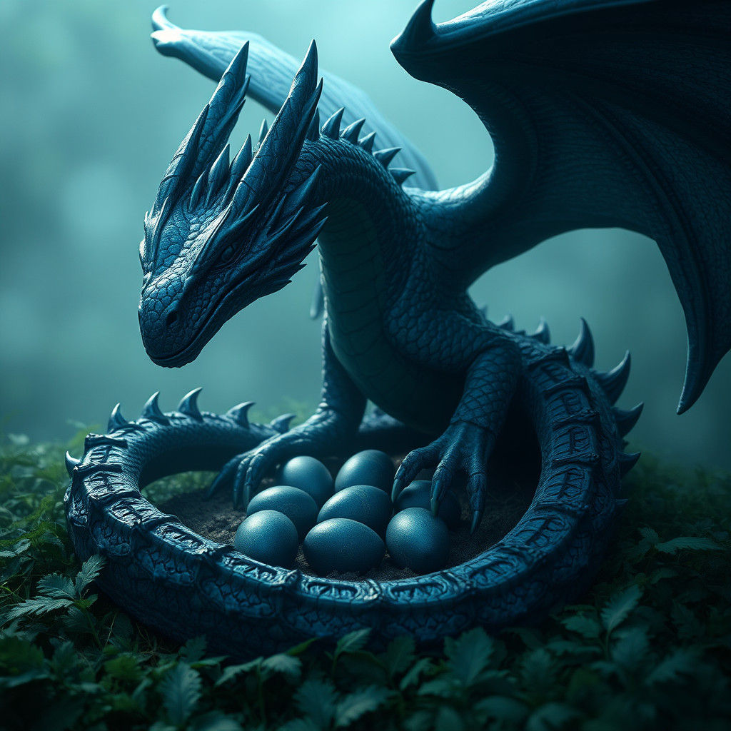 Majestic Dragon Protecting Her Eggs in Fantasy Art