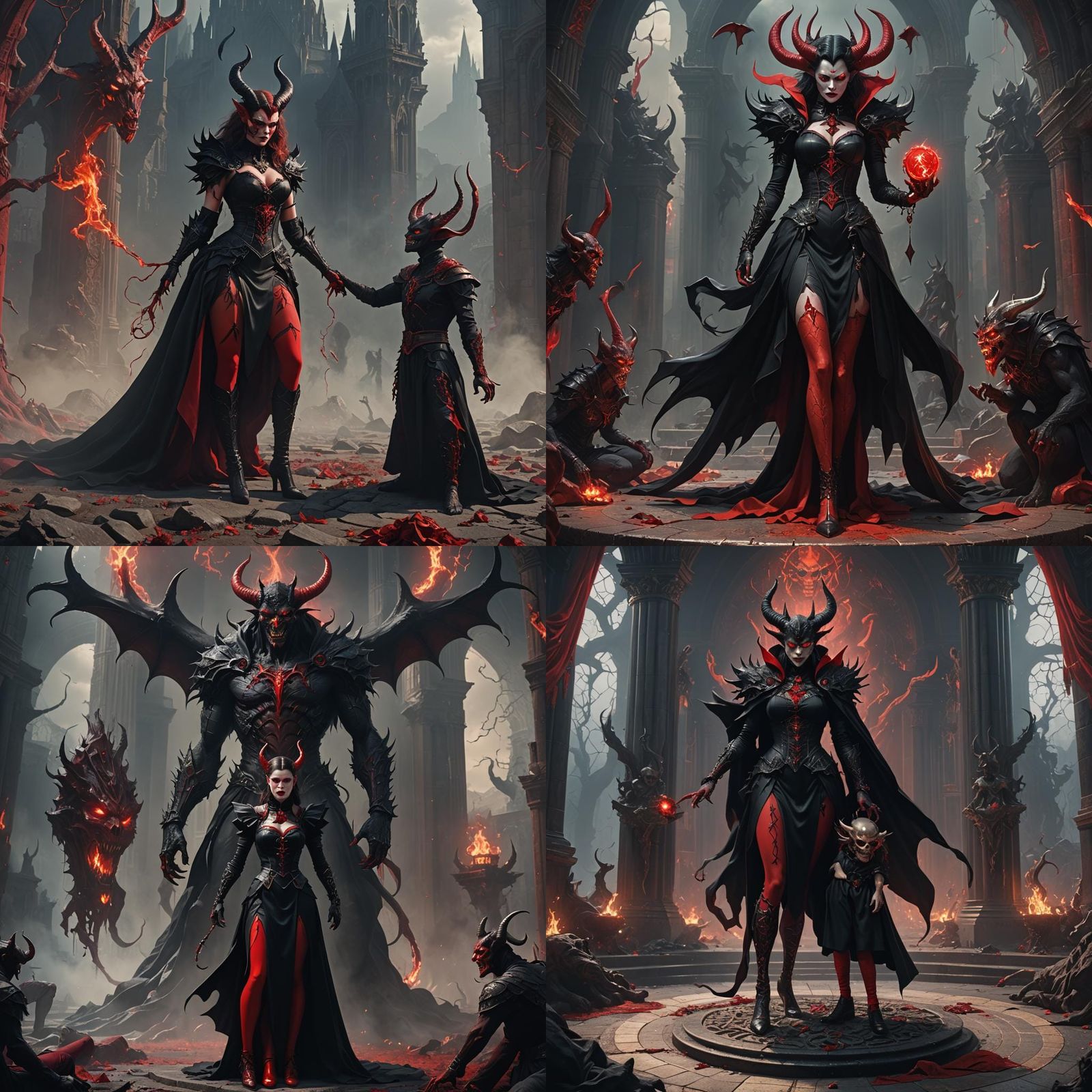 Demon Kneeling Before Satan: Detailed Matte Painting