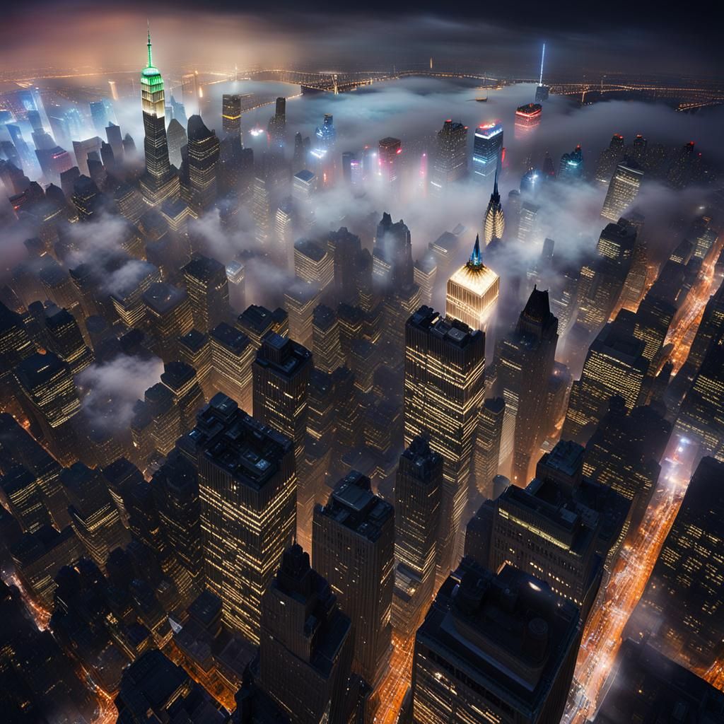 Nighttime Manhattan View from Empire State Building