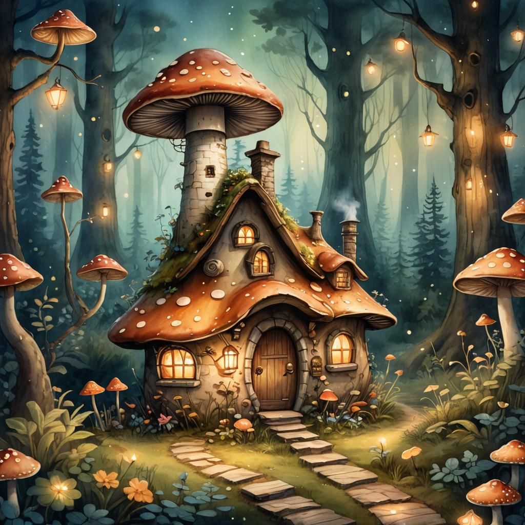 Enchanted Mushroom Home in Whimsical Forest