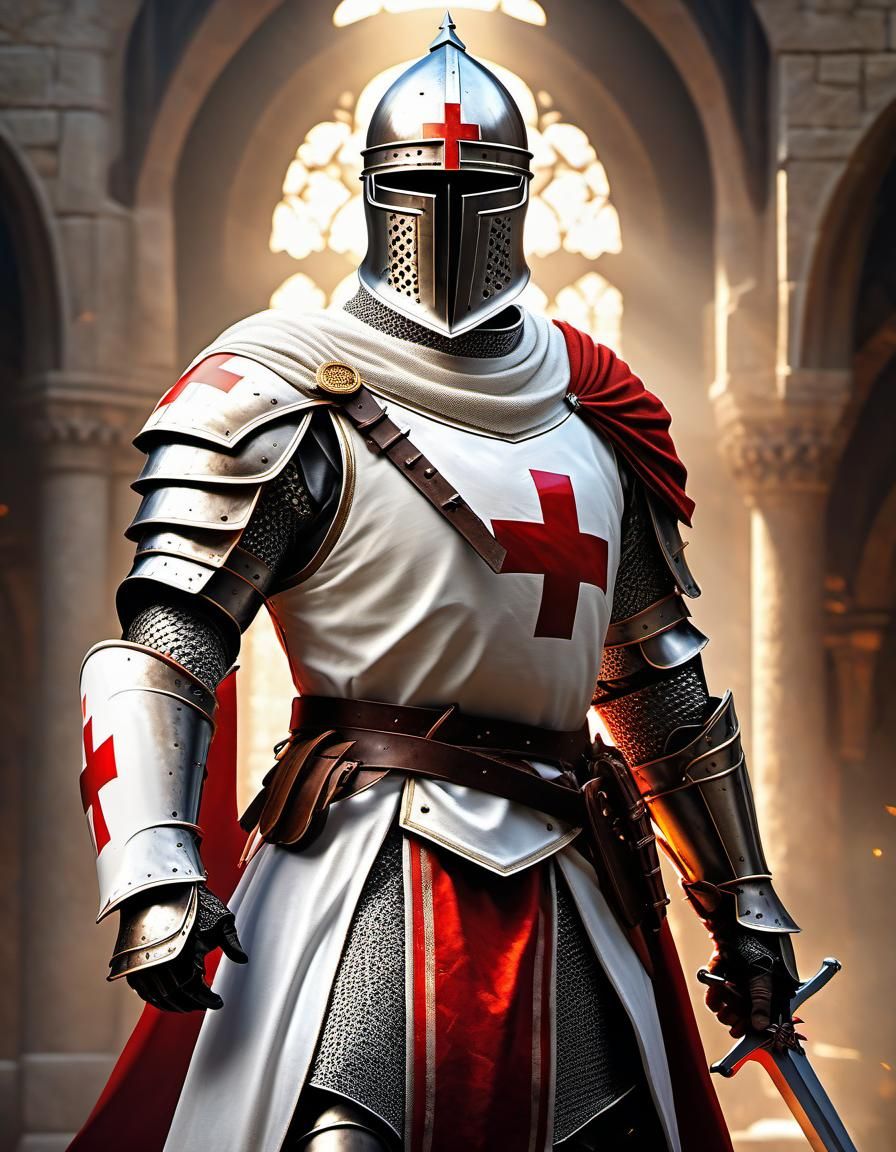Crusader Knight in Intricate Armor, Epic Composition