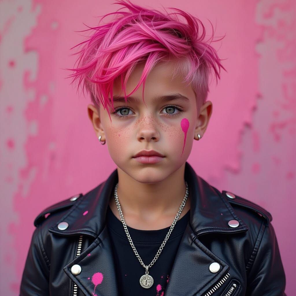 Boy with Pink Hair and Leather Jacket