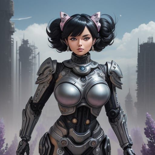 Betty Boop. Mature, curvy and lithe-bodied. Dirty, dusty, rusty, broken, tattered. "Create an illustration that blends t...