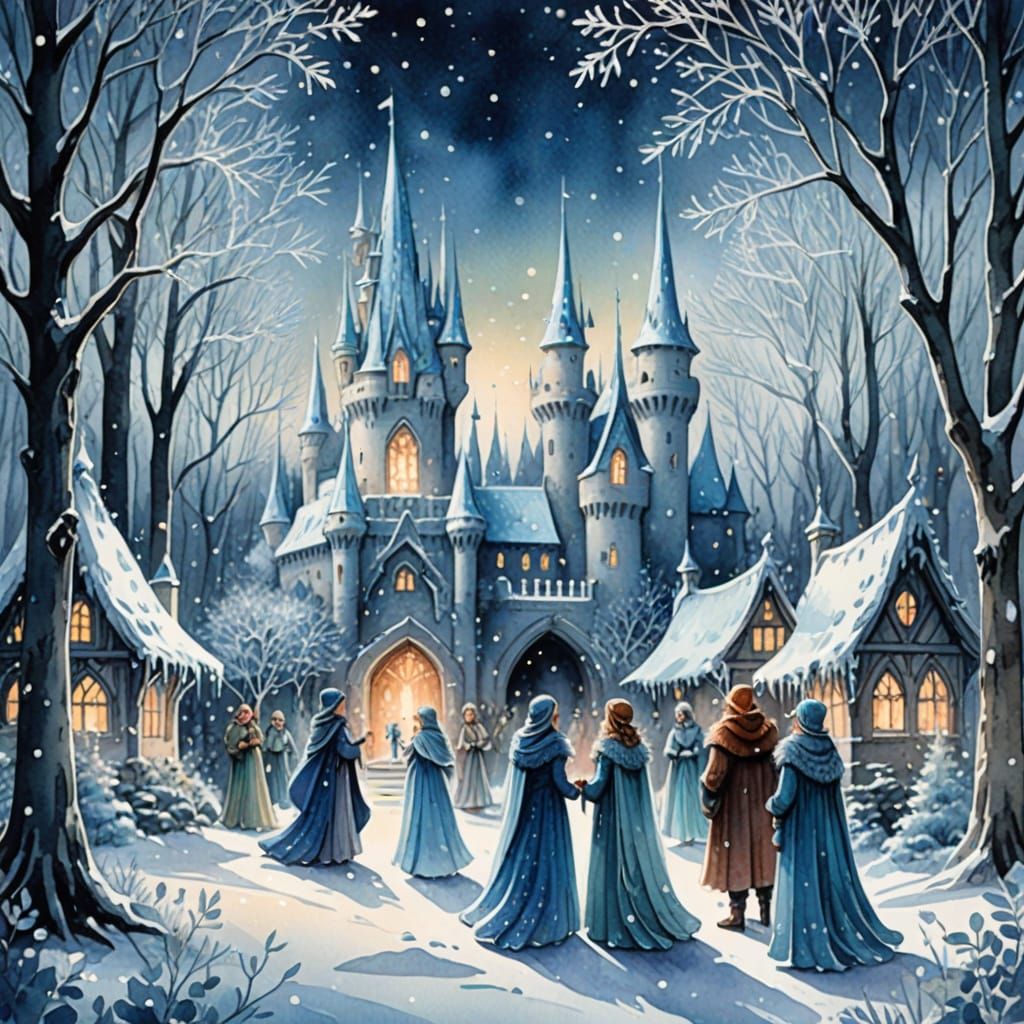 Whimsical Winter Wonderland in Enchanting Watercolor Style