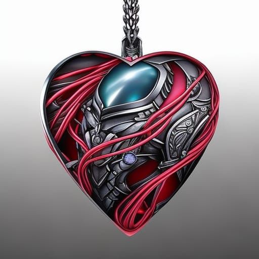 Hyperrealistic Cyborg Heart with Ruby Jewelry