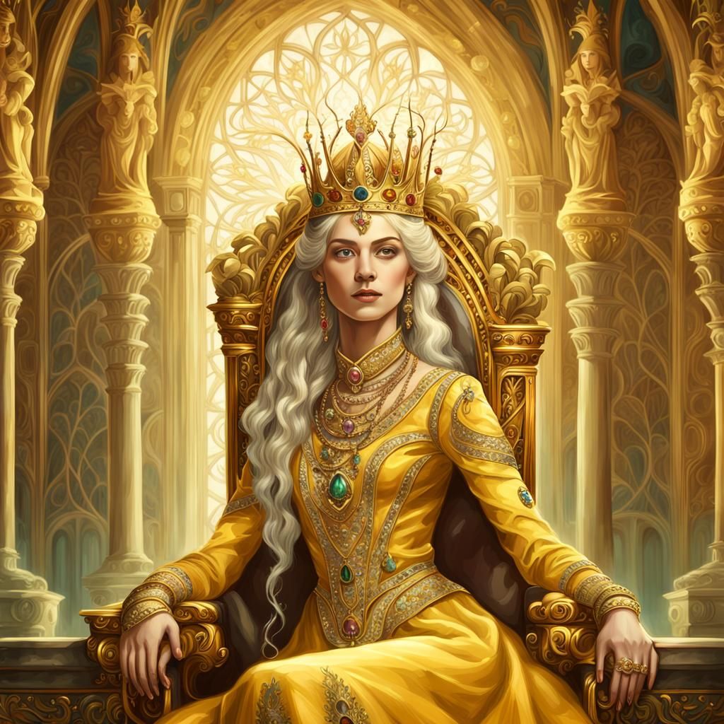 Elven portrait wearing a crown of gold and precious stones, ...