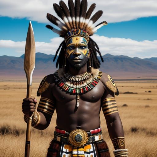 Majestic Zulu Warrior in Traditional Attire