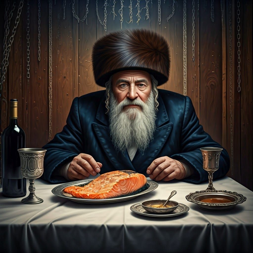 Hasidic Jew at Festive Sukkah: Cinematic Still