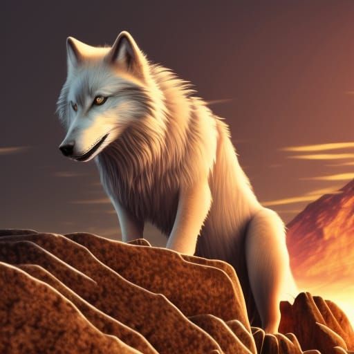 White Wolf Howling at the Moon