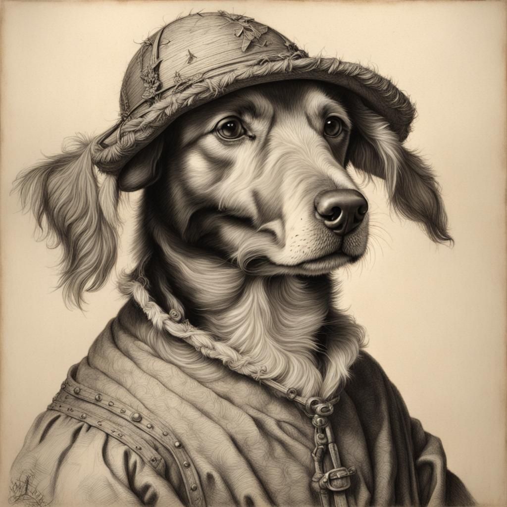 Dog as Farmer: Hyperdetailed Charcoal Drawing