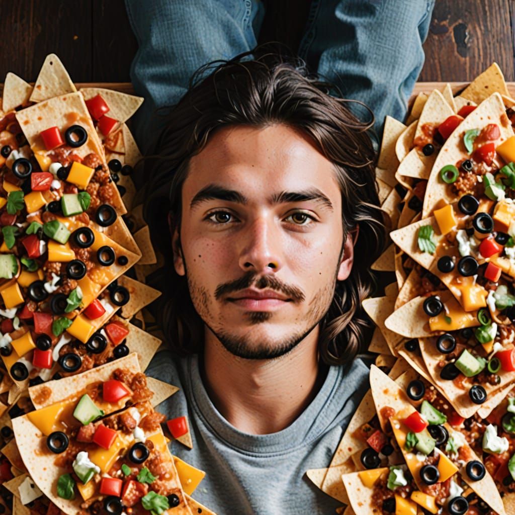 Person Laying on Giant Nachos