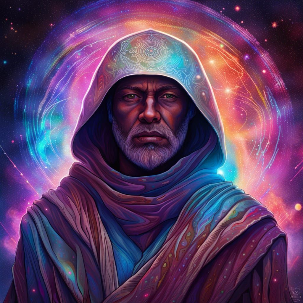 Jedi Warrior in Holographic Astral Cosmic Illustration