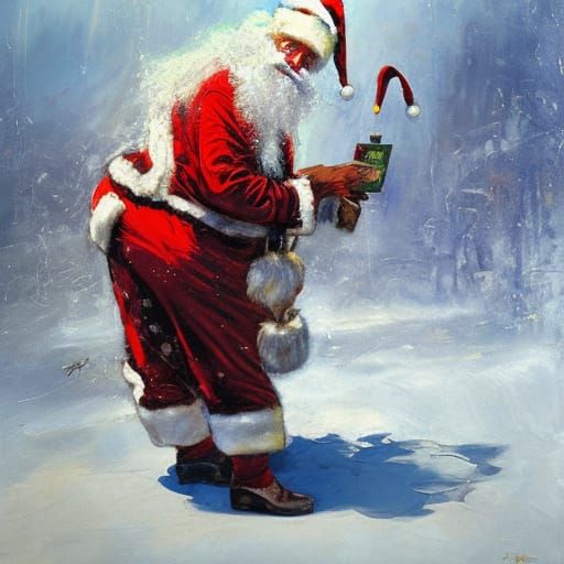 Naughty Santa: Oil Painting on Canvas