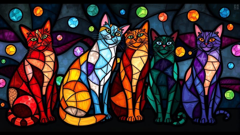 Stained-glass cats