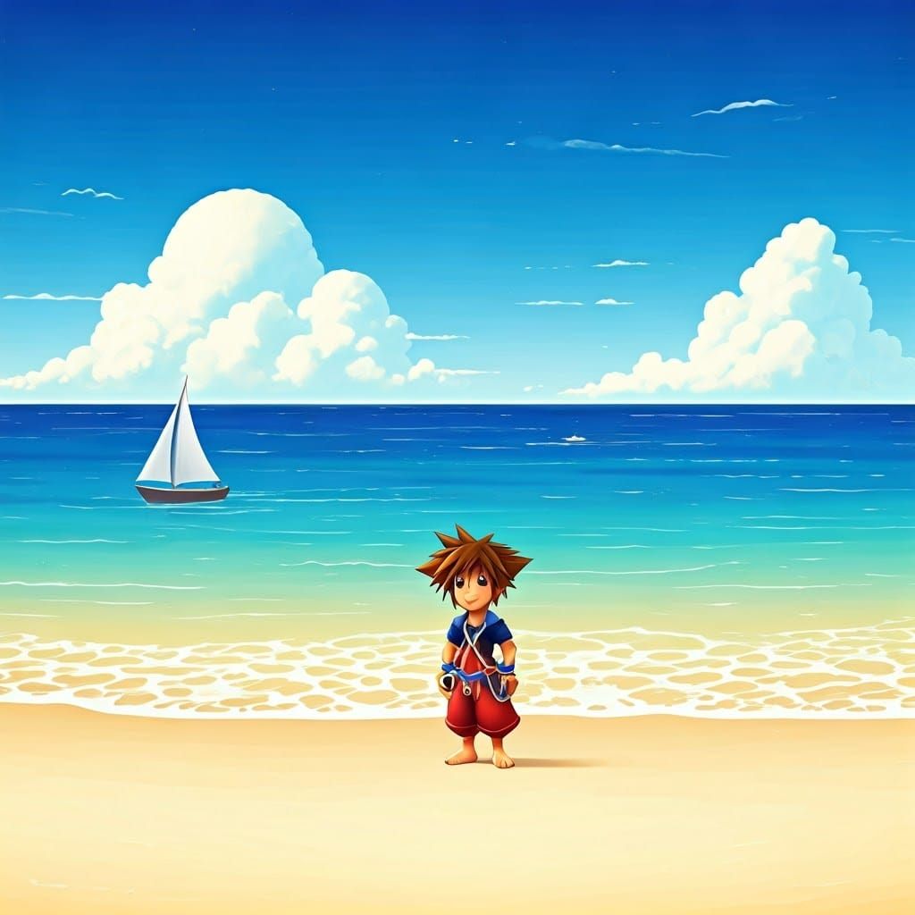 Minimalist Kingdom Hearts Holiday Postcard in Ghibli Style