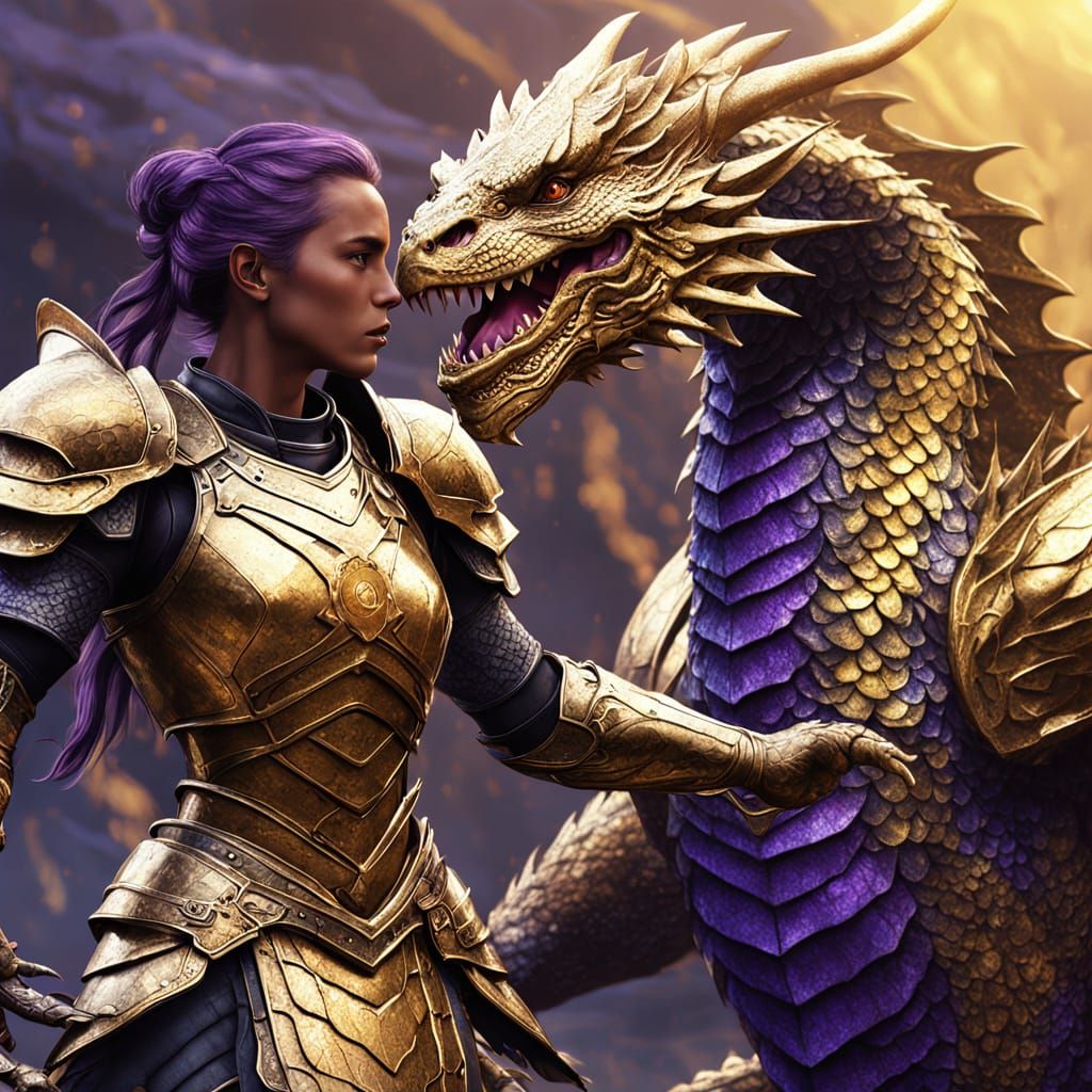 Epic Warrior and Dragon Clash in Dark Fantasy Style