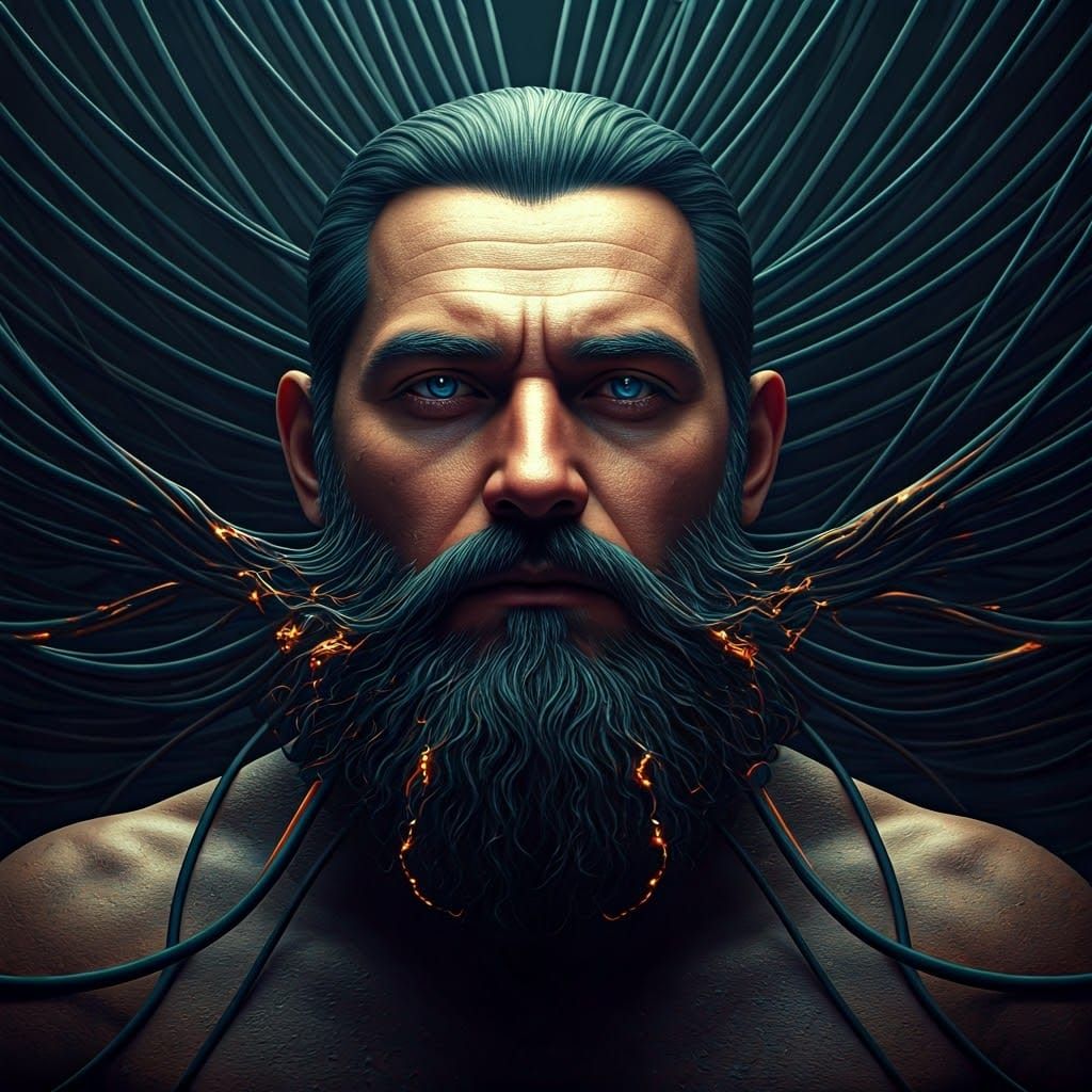 A man with a beard made from electric cable