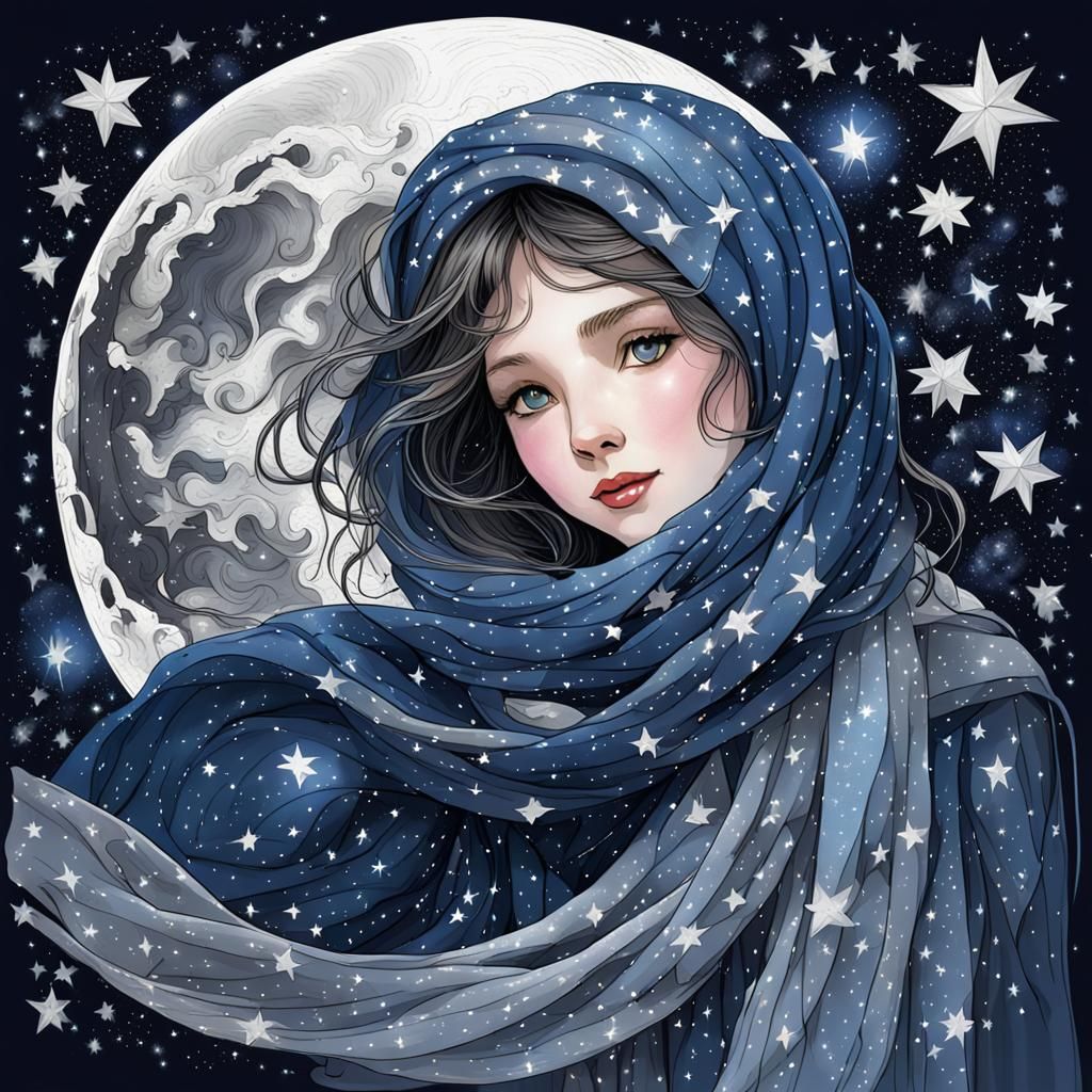 Moon Wrapped in a Starry Scarf